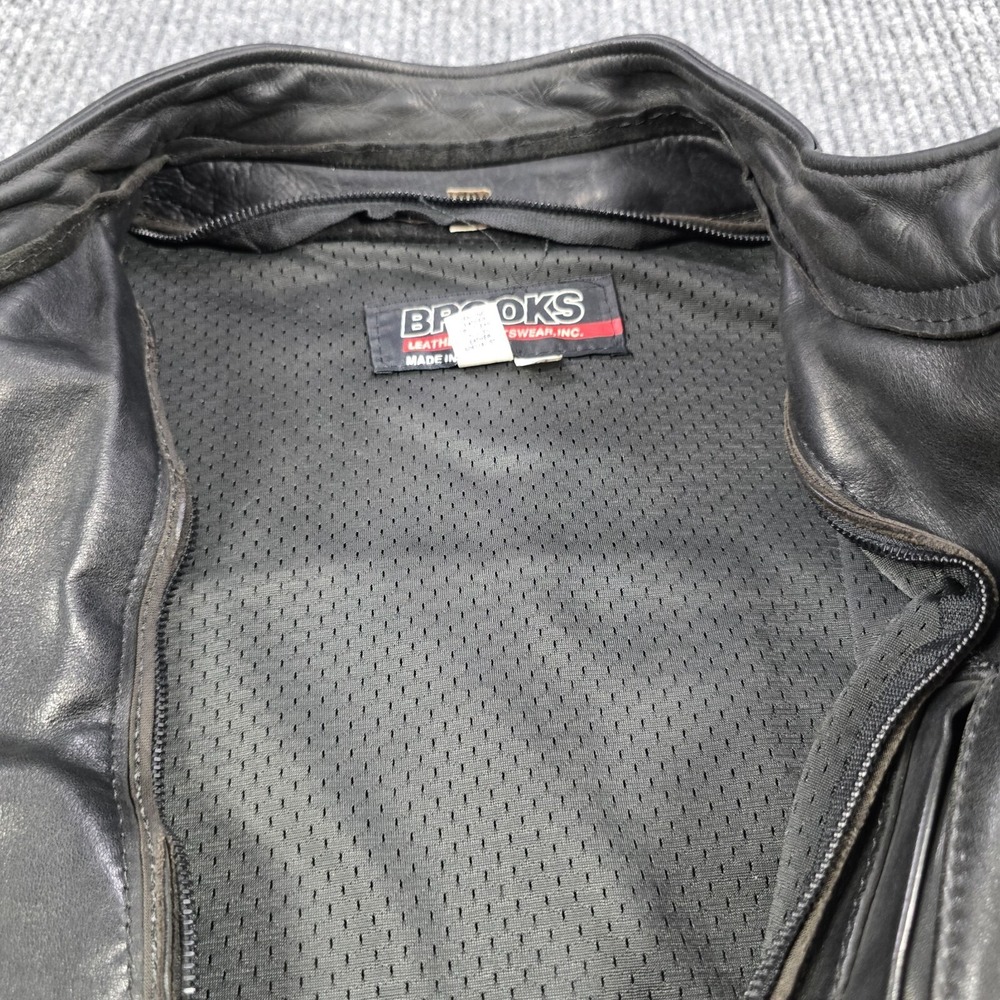 Vintage Brooks Motorcycle Jacket Mens 44 Brown Leather Full Zip Grunge USA Made - Picture 4 of 14